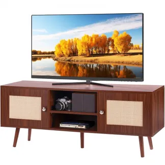 VEVOR Rattan-TV-Ständer, Fernsehschrank Boho-TV-Schrank für 140 cm Fernseher, Retro-TV-Ständer, Rattan-TV-Konsole mit verstellbaren Regalen & 2 Türen, für Wohnzimmer, Medienraum, Walnuss VEVOR Rattan-TV-Ständer, Fernsehschrank Boho-TV-Schrank für 140 cm Fernseher, Retro-TV-Ständer, Rattan-TV-Konsole mit verstellbaren Regalen & 2 Türen, für Wohnzimmer, Medienraum, Walnuss