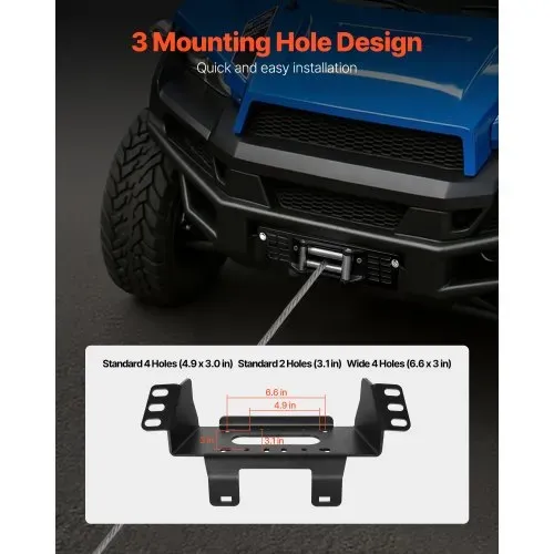 VEVOR Anhängerkupplung Seilwinde Montageplatte, 907–1633 kg Kapazität, Halterung für 2010–2021 Polaris Ranger Rescue-Modelle, mit 3-Loch-Montage, pulverbeschichteter Stahl, schwarz – Bild 4