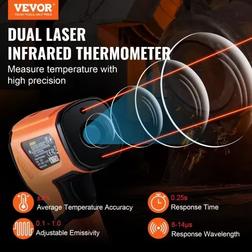 VEVOR Infrarot Thermometer IR 50:1 Pyrometer -40°C bis 1500°C Laser Temperaturmesser 180x120x60mm Temperaturmessgerät Nicht Menschliches Körperthermometer für Kochen/Barbecue/Gefrierschrank/Industrie VEVOR Infrarot Thermometer IR 50:1 Pyrometer -40°C bis 1500°C Laser Temperaturmesser 180x120x60mm Temperaturmessgerät Nicht Menschliches Körperthermometer für Kochen/Barbecue/Gefrierschrank/Industrie