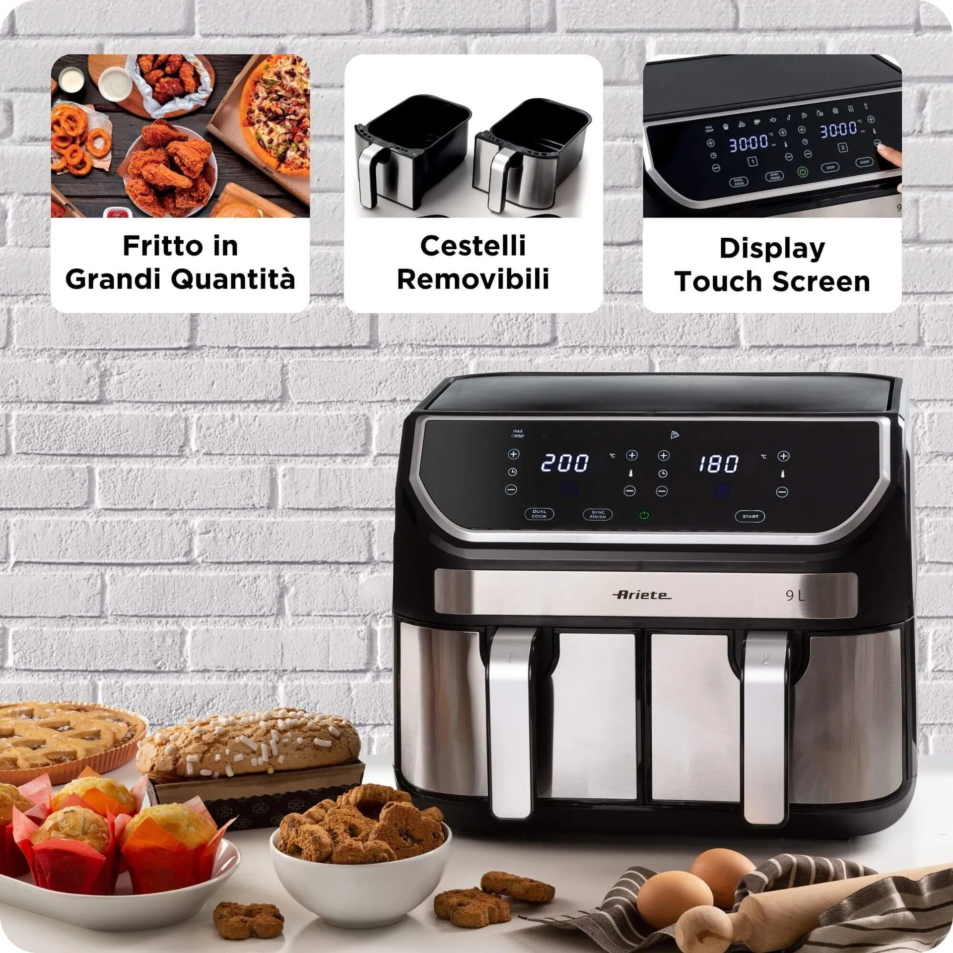 Ariete 4625/00 Doppel 9 l Eigenständig 2100 W Heißluftfritteuse Schwarz, Edelstahl – Bild 6