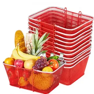 VEVOR Einkaufskorb, 12 Stk., 22 L, stapelbarer Metallkorb mit Griffen, Tragekorb, belastbar bis zu 20 kg, Universalkorb für Lebensmittel, Einzelhandel, Geschäfte, Supermärkte, Buchhandlungen, rot VEVOR Einkaufskorb, 12 Stk., 22 L, stapelbarer Metallkorb mit Griffen, Tragekorb, belastbar bis zu 20 kg, Universalkorb für Lebensmittel, Einzelhandel, Geschäfte, Supermärkte, Buchhandlungen, rot