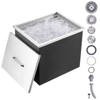 VEVOR Drop-in-Eisbox, 77,9 L Edelstahl-Eiskühler, 532 x 430 x 458 mm Kommerzieller Eisbehälter mit Abdeckung, Eingebaute Eisspeichertruhe, Abflussrohr und Ablassstopfen im Lieferumfang Enthalten VEVOR Drop-in-Eisbox, 77,9 L Edelstahl-Eiskühler, 532 x 430 x 458 mm Kommerzieller Eisbehälter mit Abdeckung, Eingebaute Eisspeichertruhe, Abflussrohr und Ablassstopfen im Lieferumfang Enthalten