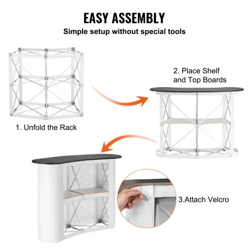 VEVOR Tragbare Messetheke Messetresen, 130 × 46,5 × 95 cm Messestand Ausstellungs-Thekenständer, Faltbarer Promotion-Einzelhandels-Bartisch, Pop-Up-Podium mit Aufbewahrungsregal, Tragetasche – Bild 3