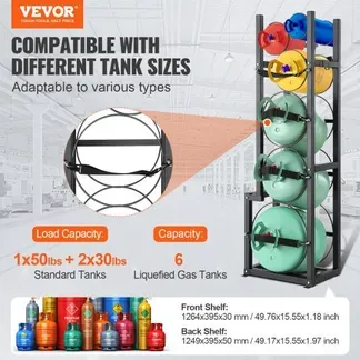 VEVOR Kältemitteltankgestell, mit 1 x 50 lbs, 2 x 30 lbs und 3 Weiteren Kleinen Flaschentanks, Zylindertankgestell 15,55 x 12,99 x 49,8 Zoll, Kältemittelzylindergestell und Halterungen für Freon, Gase VEVOR Kältemitteltankgestell, mit 1 x 50 lbs, 2 x 30 lbs und 3 Weiteren Kleinen Flaschentanks, Zylindertankgestell 15,55 x 12,99 x 49,8 Zoll, Kältemittelzylindergestell und Halterungen für Freon, Gase