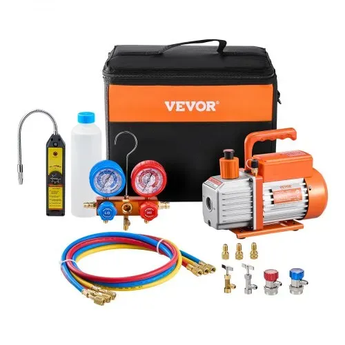 VEVOR 4,5 CFM AC-Vakuumpumpe & Manometer-Set, 1-stufige-HVAC-Luftvakuumpumpe, A/C-Kältemittelverteiler-Manometer-Kit, mit Lecksuchschläuchen, für R134a, R12, R22, R502a, R410A, R404, R407C – Bild 8