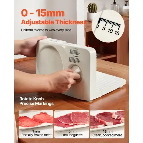 VEVOR Allesschneider Fleischschneider 180 W elektrische Aufschnittmaschine mit 17 cm Klinge, Fleischschneidemaschine mit 0–15 mm einstellbarer Dicke, für gefrorenes Fleisch Schinken Prime Steak – Bild 3