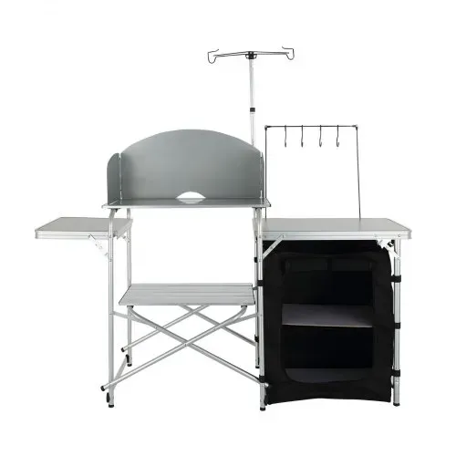 VEVOR Campingküche Outdoor Faltbar 78 x 49 x 13 cm, Alu Campingschrank, Camping Küche mit Windschutz, Campingmöbel Reiseküche inkl. Haken & Lampenmast 66-121 cm, Küchenschrank Campingtisch Reisen – Bild 9