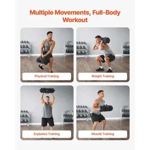 VEVOR Workout-Sandsack, strapazierfähige Powerbags Sandsack-Trainingstasche mit Griffen, verstellbar 2-11 kg für Fitness-Krafttraining, Cross-Training, Fitnessstudio-Übungen, Schwarz (ungefüllt) – Bild 3