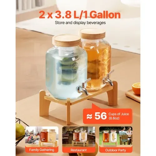 VEVOR Getränkespender (2 x 3,8 L) für Partys Saftspender (aus Glas) mit tropfsicherem Zapfhahn & Holzständer Wasserspender für Restaurants Partys, Limonade Eistee selbstgemachte Getränke Spender VEVOR Getränkespender (2 x 3,8 L) für Partys Saftspender (aus Glas) mit tropfsicherem Zapfhahn & Holzständer Wasserspender für Restaurants Partys, Limonade Eistee selbstgemachte Getränke Spender
