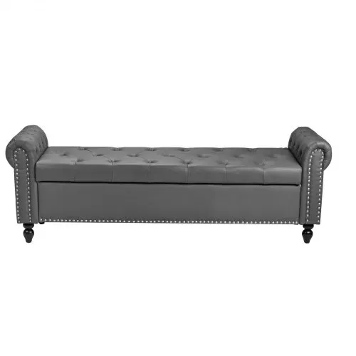 VEVOR Sitzbank Ottomane (460 x 1660 x 560 mm) aus PU-Leder mit Holzbeinen & Stauraum & Knopfheftung & gerollten Armlehnen, Schuhbank mit 300 kg Tragkraft, Bettbank Schlafzimmerbank Grau – Bild 8
