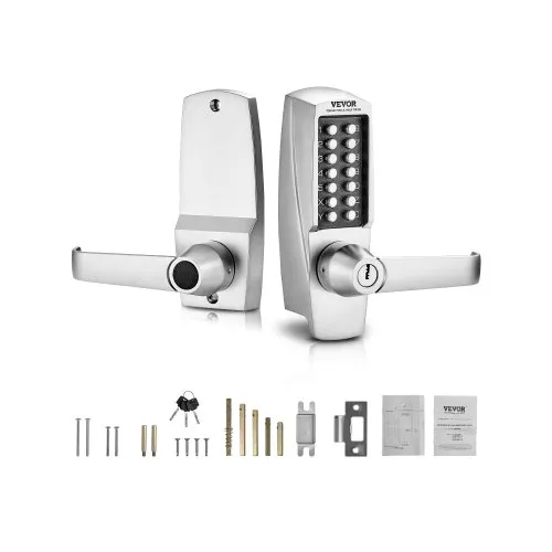 VEVOR mechanisches schlüsselloses Türschloss mit einseitiger Tastatur (14 Tasten), schlüsselloses Türschloss mit Griff & Schlüsseln, eingebautes Codeschloss für Haus Büro Außenzaun Hof Silber VEVOR mechanisches schlüsselloses Türschloss mit einseitiger Tastatur (14 Tasten), schlüsselloses Türschloss mit Griff & Schlüsseln, eingebautes Codeschloss für Haus Büro Außenzaun Hof Silber