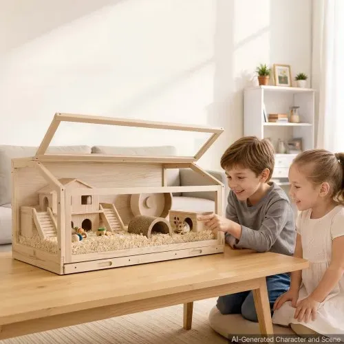 VEVOR Hamsterkäfig Nagerkäfig Nagarium Hamstergehege Holz 1000x520x505 mm, 270°-Sichtfenster Nagersicherer mit Deckel Belüftung für Goldhamster Zwerghamster Meerschweinchen Rennmäuse – Bild 7