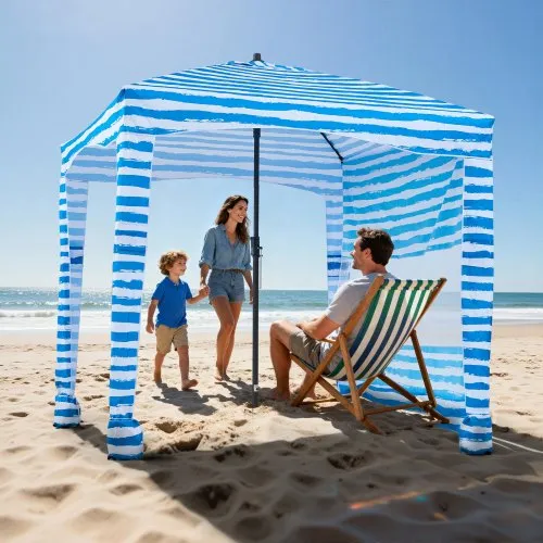 VEVOR Strand-Cabana 183 x183 cm Strandüberdachung mit Seitenwand, UPF 50+ Sonnenschutz, Strandpavillon mit Sandsäcken, tragbarer Sonnenschutz Sonnenschirm für Familie Freunde Blaue Streifen VEVOR Strand-Cabana 183 x183 cm Strandüberdachung mit Seitenwand, UPF 50+ Sonnenschutz, Strandpavillon mit Sandsäcken, tragbarer Sonnenschutz Sonnenschirm für Familie Freunde Blaue Streifen