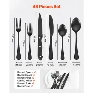 VEVOR 48-teiliges Besteckset aus lebensmittelechtem Edelstahl, hochglanzpoliertes Essbesteck-Set, spülmaschinenfestes Essgeschirr für die Küche, Service für 8 Personen, inkl. Messer Gabel Löffel VEVOR 48-teiliges Besteckset aus lebensmittelechtem Edelstahl, hochglanzpoliertes Essbesteck-Set, spülmaschinenfestes Essgeschirr für die Küche, Service für 8 Personen, inkl. Messer Gabel Löffel