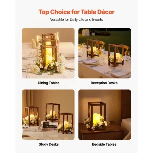 VEVOR 20er-Set Holzlaternen, inkl. 20x Laternen-Kerzenhaltern, 20x flammenlosen LED-Kerzen, 20x Champagner-Blumenkränzen für Hochzeitstisch, Party, Bauernhaus-Dekoration, Braun – Bild 5