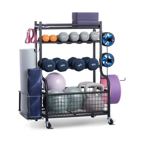 VEVOR Heimgymnastik Aufbewahrungsregal Aufbewahrungsständer Yogamattenhalter aus Stahl, Yogamatten Gewichtheben Rack mit Rädern & Haken, Hantel Gewichtheben Rack für Heimübung Fitnessgeräte VEVOR Heimgymnastik Aufbewahrungsregal Aufbewahrungsständer Yogamattenhalter aus Stahl, Yogamatten Gewichtheben Rack mit Rädern & Haken, Hantel Gewichtheben Rack für Heimübung Fitnessgeräte