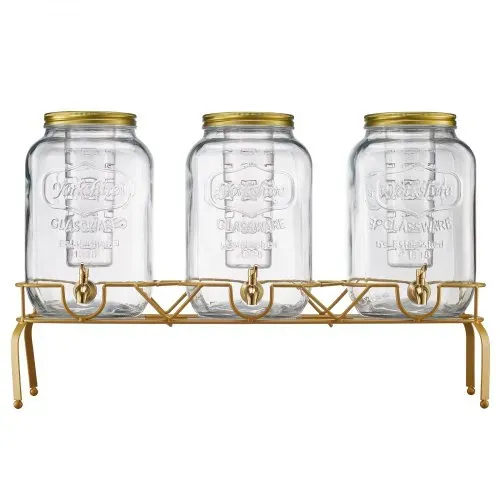 VEVOR Getränkespender (3 x 8 L) für Partys Saftspender (aus Glas) mit tropfsicherem Zapfhahn & Metallständer Wasserspender für Restaurants Partys, Limonade Eistee selbstgemachte Getränke Spender – Bild 8