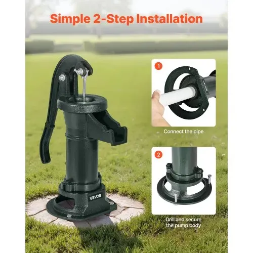 VEVOR Schwengelpumpe Antik Vintage, 7,6 m Förderhöhe, Nostalgiepumpe aus Gusseisen, Brunnenpumpe, Handpumpe NPT 1-1/4 Zoll Anschluss, Gartenpumpe, für Garten, Teich, Hof, Bauernhof, Grün – Bild 4