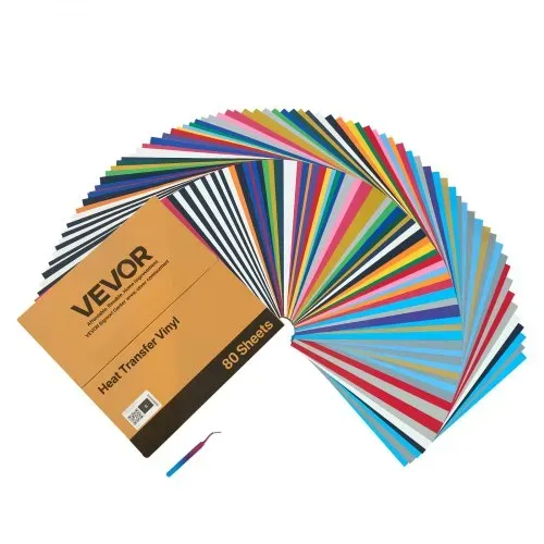 VEVOR Vinylfolie Wärmeübertragung Transferfolie (304,8 x 304,8 mm) 80 Blätter, verschiedene Farben, Plotterfolie kompatibel mit Schneidemaschinen, Aufbügelfolie für T-Shirts Kissen Hüte – Bild 9