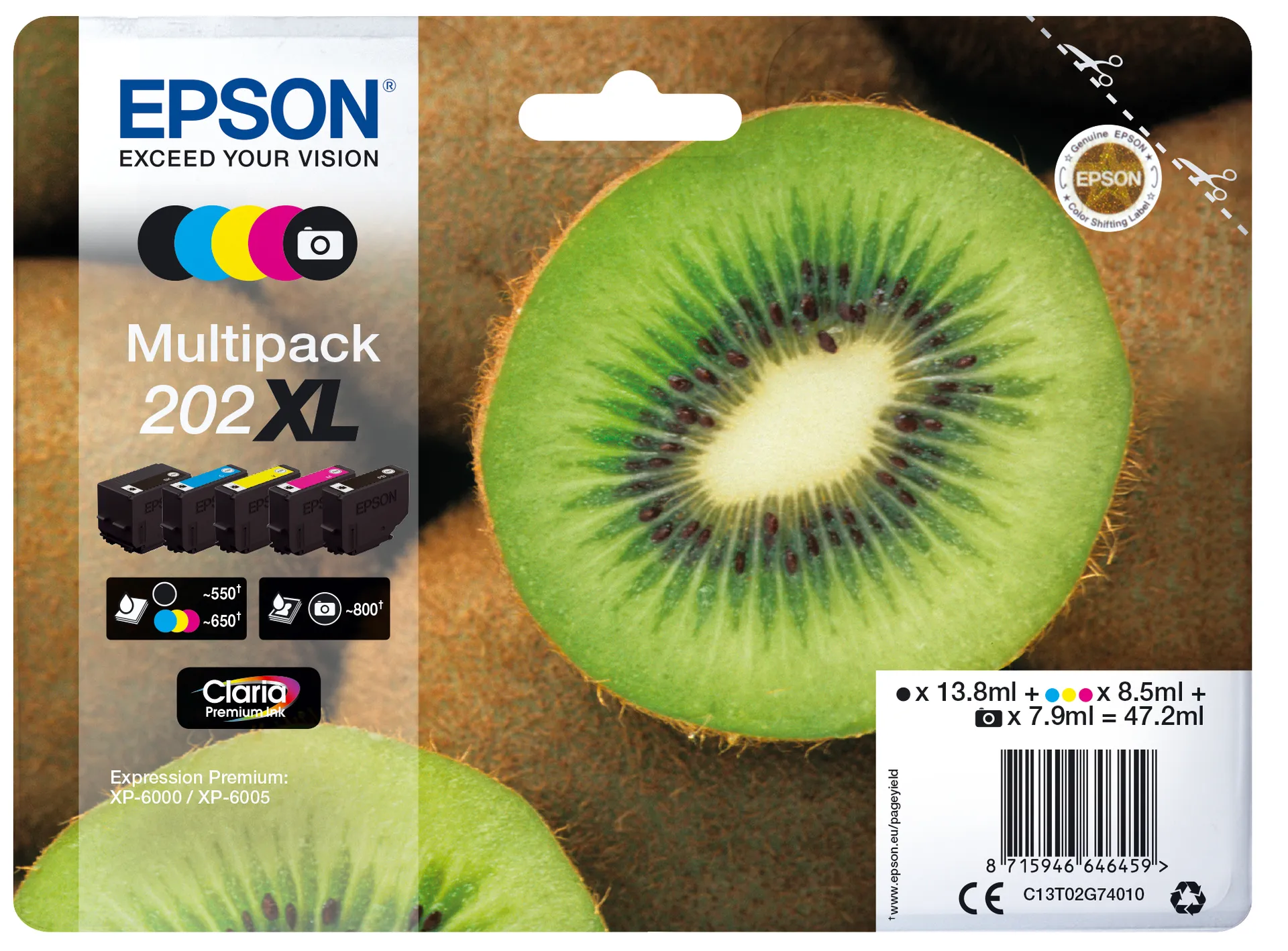 Epson Kiwi Multipack 5-colours 202XL Claria Premium Ink Epson Kiwi Multipack 5-colours 202XL Claria Premium Ink