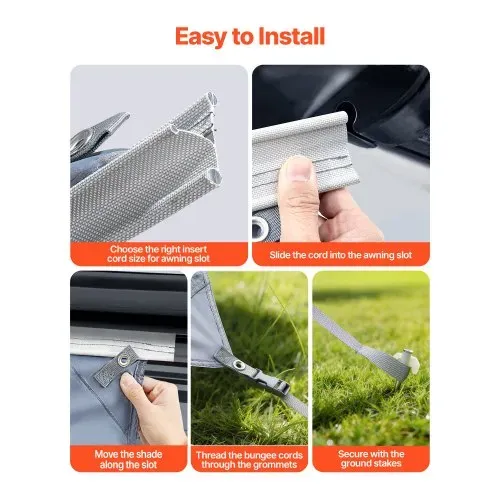 VEVOR Sonnenschutz (2 x 3,7 m) für Markisen (4 m), Markisen-Vorderwand mit UV50+ & Reißverschluss-PU-Bezug & Doppelt Genähtem Polyester-Netzgewebe, Regenschutz für Wohnmobil, Camping & Wohnwagen – Bild 5
