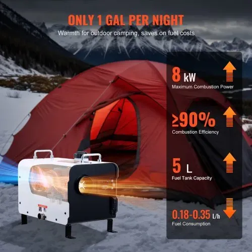 VEVOR 5-8KW Dieselheizung 12 V / 24 V All in One Diesel-Luftheizung mit Bluetooth-App-Steuerung & Fernbedienung & Anzeigebildschirm & CO-Alarm, schnell aufheizende tragbare Dieselheizung für Fahrzeuge – Bild 4