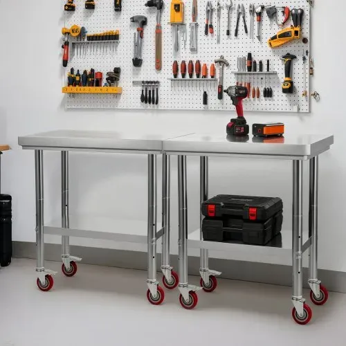 VEVOR Edelstahltisch Arbeitstisch Küchentisch (76 x 60 cm) zur Lebensmittelzubereitung mit Rädern, Zubereitungstisch mit verstellbaren Unterregal für Großküchen Restaurants Hotels Garagen Outdoor – Bild 7