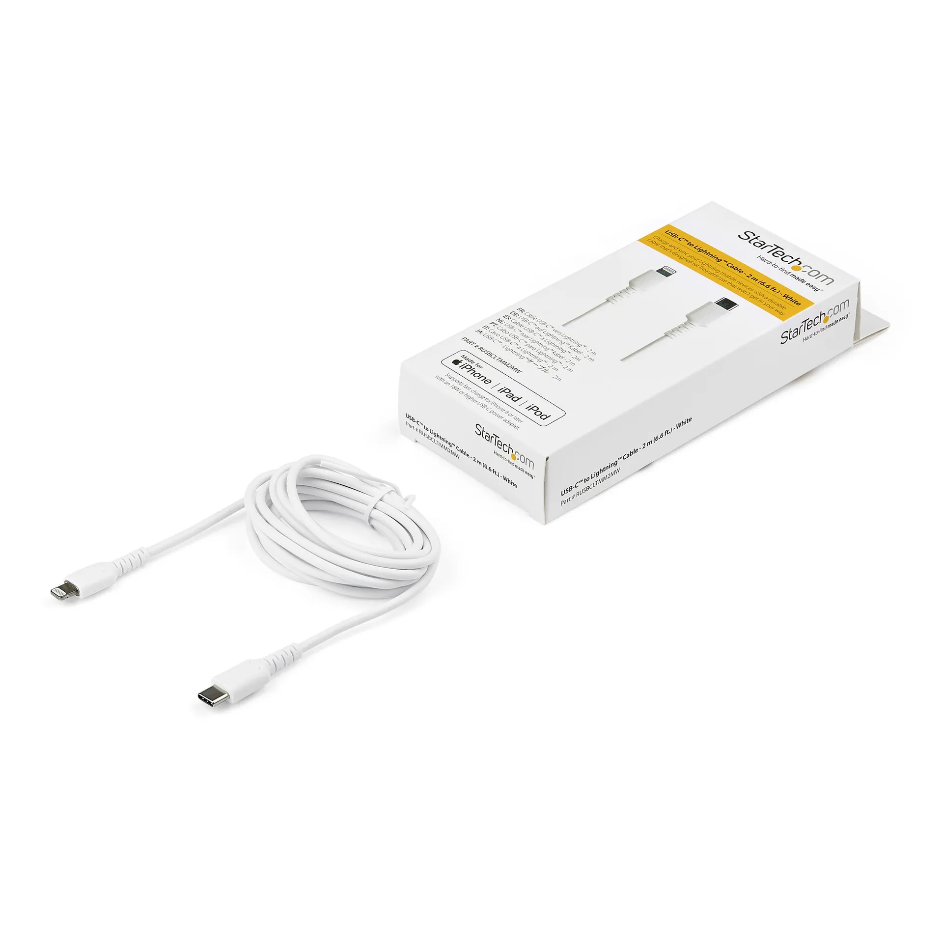 StarTech.com 2m strapazierfähiges weißes USB-C auf Lightning-Kabel - Hochbelastbare, robuste Aramidfaser - USB Typ-C auf Lightningkabel - Lade-/Synchronisationskabel - Apple MFi-zertifiziert iPad/iPhone 12 – Bild 5