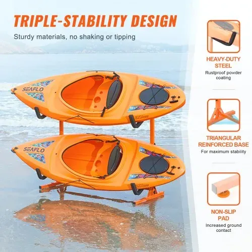 VEVOR Kayak Halterung Kajak Aufhänger 1265 x 788 x 1380 mm, Freistehender Kajakständer 2 Kajaks 1230–1825 mm Breitenverstellbereich, Kajak Aufbewahrungsregal Robuste Kajak-Aufbewahrungshaken – Bild 2
