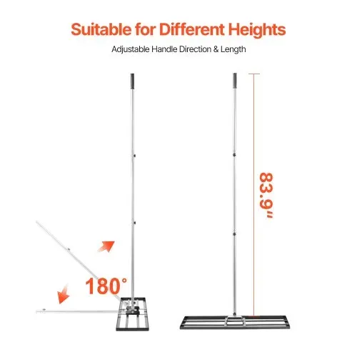 VEVOR Rasenrakel, Levelingrake mit 213 cm Griff, 914x254 mm Bodenplatte, rostbeständiger Nivellierrechen aus Karbonstahl, 3 Höhen verstellbar, Rasennivellierungswerkzeug für den Garten & Golfplätze – Bild 3