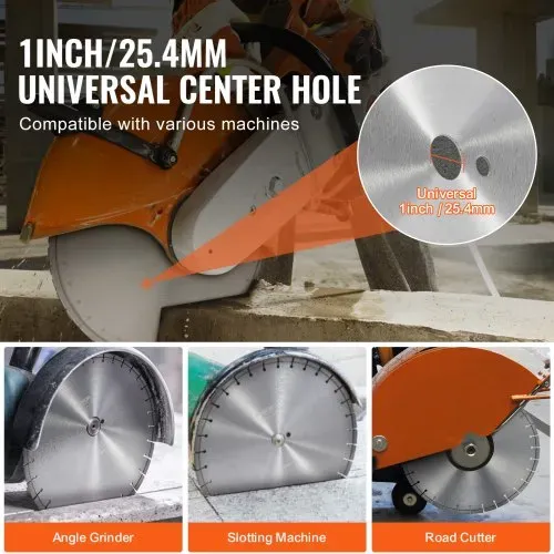VEVOR Diamantsägeblatt Betonsägeblatt 45 cm für Nass- oder Trockenarbeiten, 12 mm Diamantsegmentsägeblatt mit flachen Zähnen, Mittellochdurchmesser 25,4 mm, für Beton, Zementplatten, Fliesen, Ziegel – Bild 5