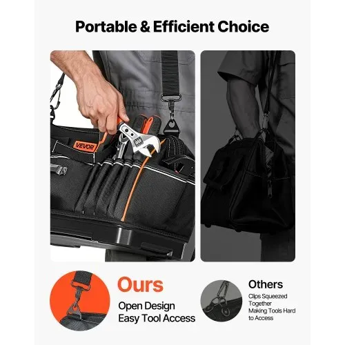 VEVOR Werkzeugtasche 41x23x25cm, Aufbewahrungstasche mit 14 Innen- & 19 Außenfächern, Wasserfester Werkzeug-Organizer aus Polyester mit Schultergurt & Reißverschluss, Werkzeugbeutel für Handwerker – Bild 6