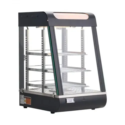 VEVOR 3-stöckige Wärmetheke 57 L, Warmhaltevitrine 800 W, Warmhaltetheke 30–85 °C, Speisenwärmer mit LED-Beleuchtung & Verstellbaren Ablagen, Speisevitrine für Hamburger Pizza Brot Brathähnchen – Bild 8