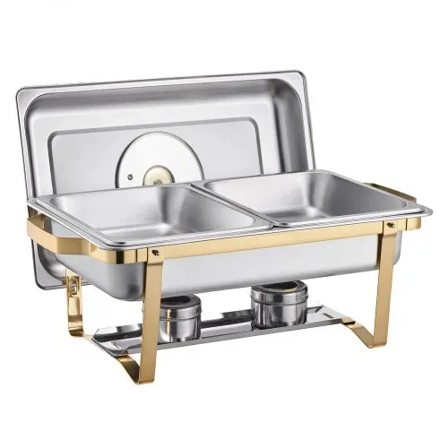 VEVOR Chafing Dish Set Speisenwärmer Edelstahl mit 4 Behältern in halber Größe (4 L pro), rechteckiger Wärmespender mit sichtbarem Deckel & Wasserpfannenständer & Brennstoffhalter, für Partys – Bild 10