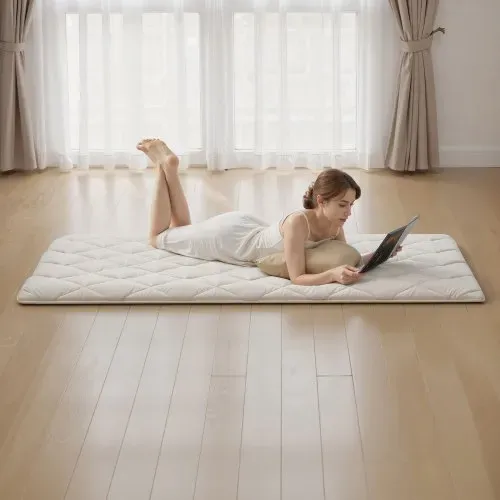 VEVOR japanische Futon-Matratze (2032 x 991 x 63,5 mm), faltbare Tatami (Einzelbettgröße), Bodenmatratze mit Aufbewahrungstasche & Befestigungsmaterial, 9-lagige Schlafmatte für Meditation Yoga, Weiß – Bild 7