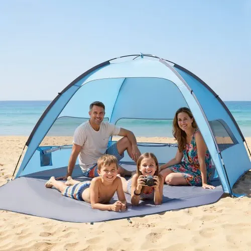 VEVOR Strandmuschel Sonnenschutz für 4 Personen, UPF 50+ Schutz, Tragbares Strandzelt mit Tragetasche & Bodenverankerungen, Leichter Strandsonnenschirm für Camping Angeln Picknick, Sonnenzelt – Bild 7