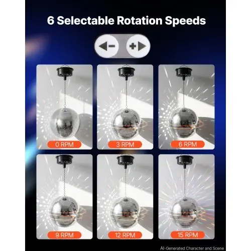 VEVOR Spiegelkugel Discokugel Mirrorball 300 mm mit Motor Fernbedienung LED, für Partys Heimdekoration Bühnen DJ- & Tanzclubs RGB plus 3 Mischfarben 0/3/6/9/12/15 U/min USB-Anschluss & Batteriebetrieb – Bild 2