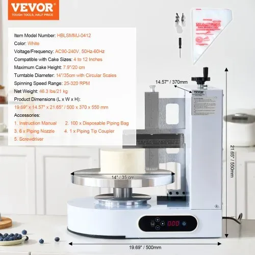 VEVOR einstellbare Tortencremestreichmaschine elektrische Tortendekorationsmaschine zum Verteilen von Kuchencreme, zum Bestreichen und Schmieren von Kuchenglasuren, für 10,16 bis 30,48 cm Kuchen – Bild 6