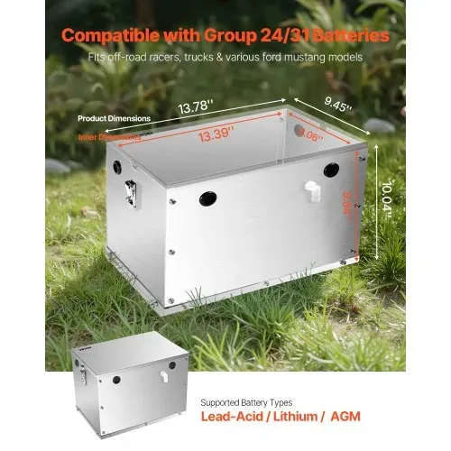 VEVOR Batteriekasten, Gruppe 24/31, Batteriebox für Schiffsbatterien mit Griffen & Kabellöchern mit Gummitülle, Gehäuse aus Aluminiumlegierung, geeignet für Offroad-Rennwagen & LKWs VEVOR Batteriekasten, Gruppe 24/31, Batteriebox für Schiffsbatterien mit Griffen & Kabellöchern mit Gummitülle, Gehäuse aus Aluminiumlegierung, geeignet für Offroad-Rennwagen & LKWs