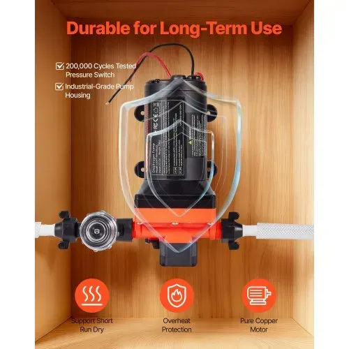 VEVOR Membranpumpe, 12 V DC, 18,9 L/min, selbstansaugende 4-Kammer-Membranwasserpumpe mit automatischem Druckschalter, 4,8 bar Druck, für Wohnmobil, Wohnwagen, Schiff, Yacht, Autowäsche – Bild 4