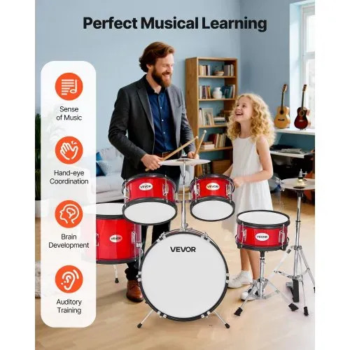 VEVOR Schlagzeug Set, 5-teilig, Drum Kit für Anfänger, inkl. Basstrommel, Snare, Tomtoms, Standtom, Crash-Becken, Hi-Hat mit Ständer, Musik-Lern-Instrumentenset, für Kinder von 6–13 Jahren (rot) – Bild 4