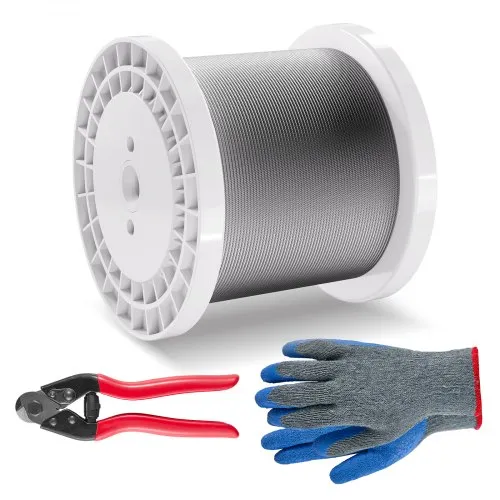 VEVOR Drahtseil-Set, Ф3,18mmx305m, 316 Edelstahlkabel mit Schneider und Handschuhen, 7,1kN Bruchfestigkeit, 7 x 7 Litzen, Bauqualität für Handläufe, Treppen, Terrassen, Zäune im Freien VEVOR Drahtseil-Set, Ф3,18mmx305m, 316 Edelstahlkabel mit Schneider und Handschuhen, 7,1kN Bruchfestigkeit, 7 x 7 Litzen, Bauqualität für Handläufe, Treppen, Terrassen, Zäune im Freien