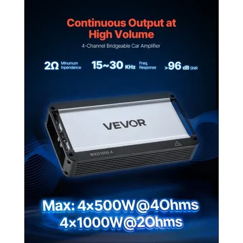 VEVOR Autoverstärker 4-Kanal, Endstufe Klasse D Überbrückbar, Max. 4 x 500 W an 4 Ohm / 4 x 1000 W an 2 Ohm, Hochleistungsverstärker für SUVs Pickups Geländewagen Mehrkanal-Audioverstärker VEVOR Autoverstärker 4-Kanal, Endstufe Klasse D Überbrückbar, Max. 4 x 500 W an 4 Ohm / 4 x 1000 W an 2 Ohm, Hochleistungsverstärker für SUVs Pickups Geländewagen Mehrkanal-Audioverstärker