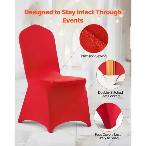 VEVOR Stuhlhussen Stuhlbezug 50 Stk. waschbarer & abnehmbarer Stuhlüberzug aus Polyester-Spandex für Hochzeitsfeiern Esszimmerbankette Restaurant, passend für Stühle (51 x 45 x 95 cm) Rot – Bild 5