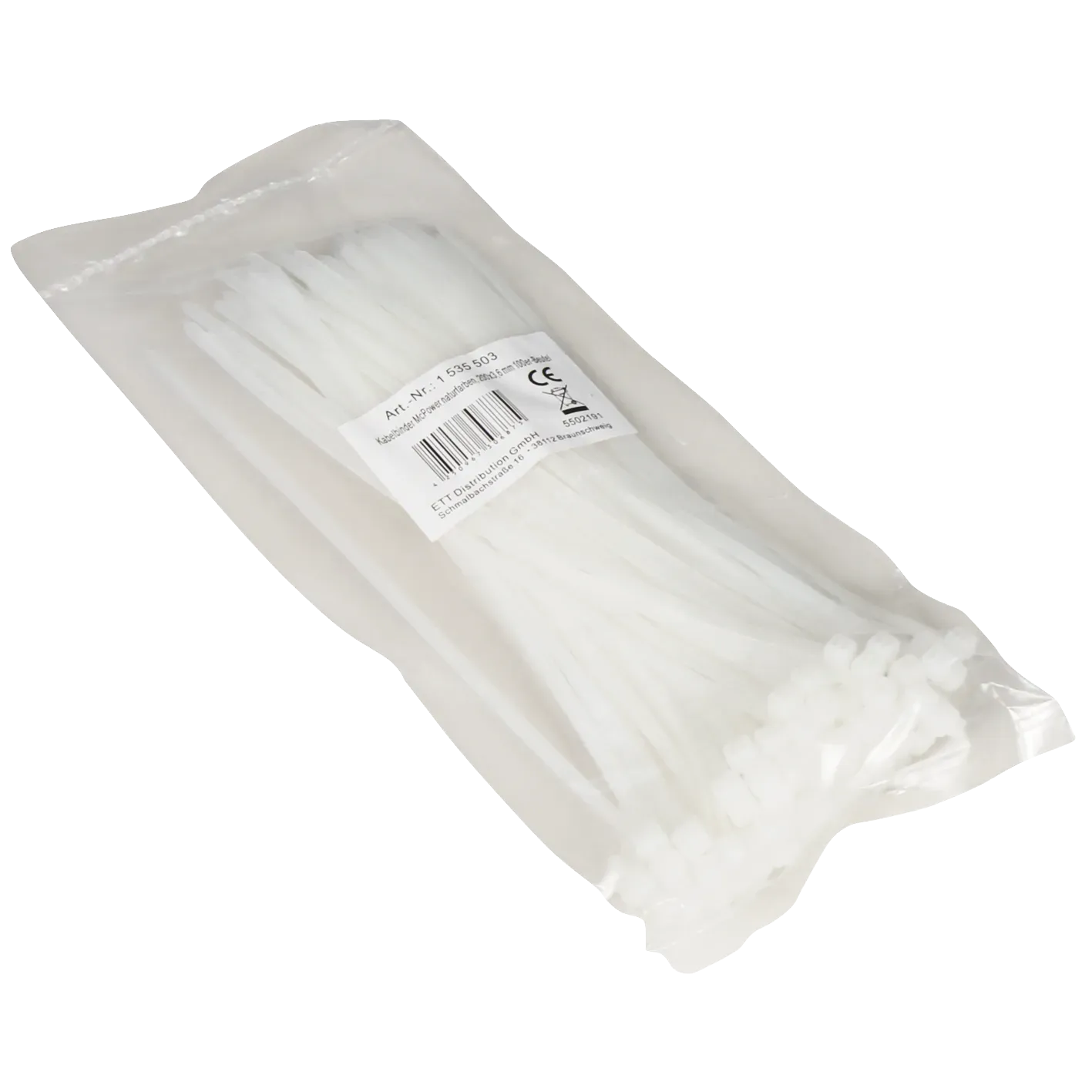 Kabelbinder McPower, transparent, 200x3,6mm, 100er-Pack, UV beständig – Bild 2