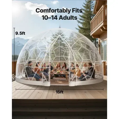 VEVOR Gartenkuppel, 4,57x2,9 m großes transparentes Blasenzelt für 10–14 Personen, geodätisches Kuppelgewächshaus mit Fenster, PVC-Zelt für Hinterhof, Terrasse, Camping, Party, Hochzeit – Bild 2