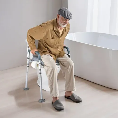 VEVOR Nachttoilettenstuhl 227 kg belastbar, Toilettensitzerhöhung mit gepolsterter Sitzfläche & Rückenlehne, abnehmbarer 5 L Eimer, Toilettenstuhl (Höhe und Breite einstellbar) für Erwachsene – Bild 7