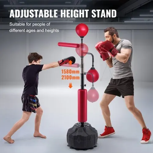 VEVOR Box-Speed-Trainer, Boxsack mit Ständer, Reflex-Boxsack für Jugendliche & Erwachsene, Höhenverstellbares Freistehendes Schlagsack-Set mit Handschuhen, Workout-Speed-Bag für Training Rot – Bild 2