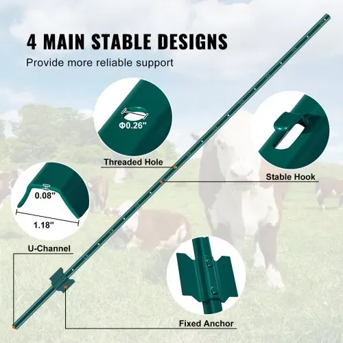 VEVOR 6 Fuß Zaunpfosten, 10er-Pack T-Pfosten Hochleistungs-Zaunpfosten aus Metall, stabile Zaunpfähle aus Stahl für Gartenhof, Rasen, Bauernhöfe und Maschendrahtzäune im Freien, grün – Bild 3
