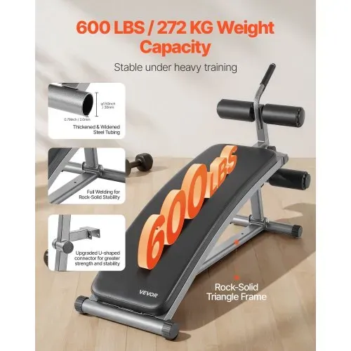 VEVOR Sit Up Bank, gebogene Bauchmuskelbank 6-stufig Höhenverstellbar (132 x 42 x 85 cm) Rückentrainer (272 kg belastbar) für Heimtraining im Fitnessstudio Krafttraining Ganzkörpermuskeltraining – Bild 2
